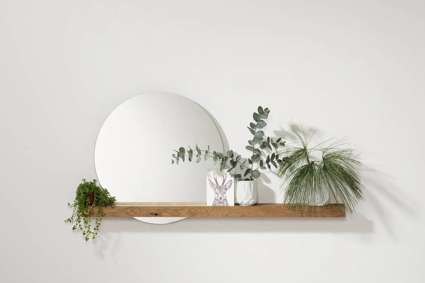 weld & co Wandspiegel mit Eichenholzleiste 100 × 7,5 × 4 cm, Spiegel Ø 50 cm rechts