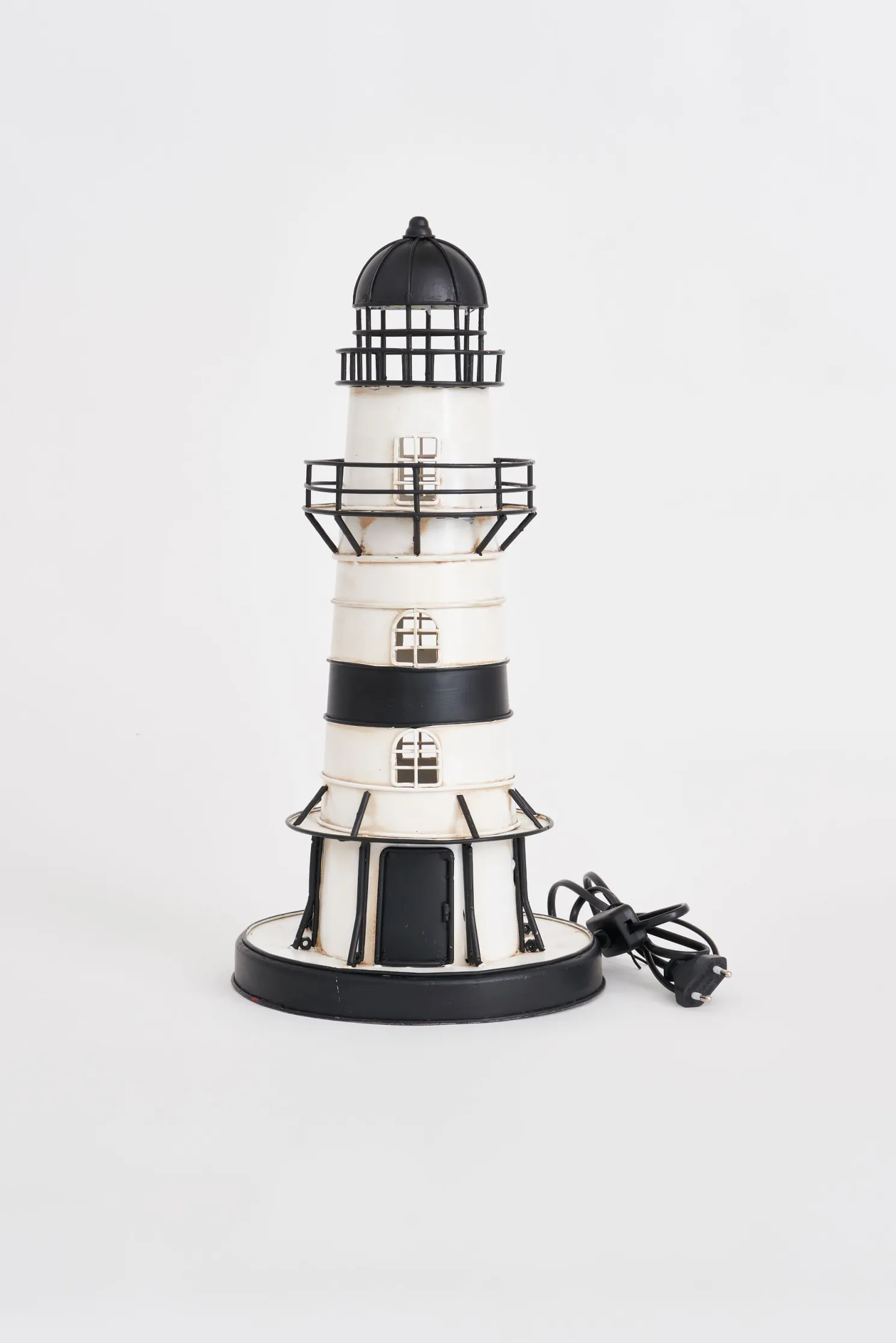 Batela Leuchtturm LED Metall schwarz-weiß, Höhe 44 cm